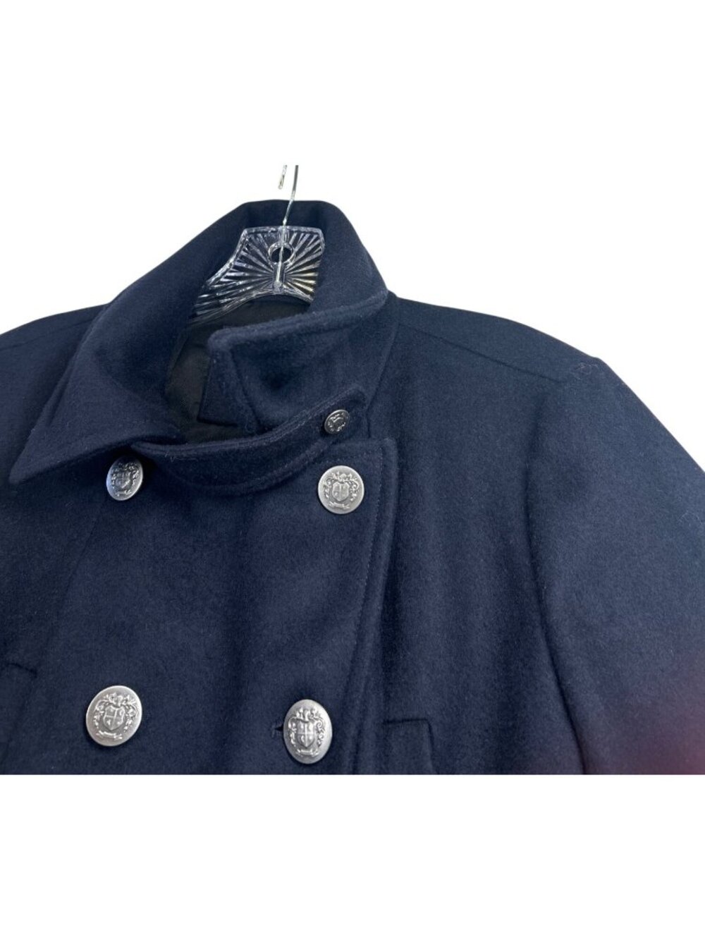Gap Women’s M Navy Blue Wool Double Breasted Peacoat Crest Buttons Preppy - Picture 9 of 15